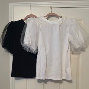 Set of 2 Express Puff Sleeve Tops - Black & White